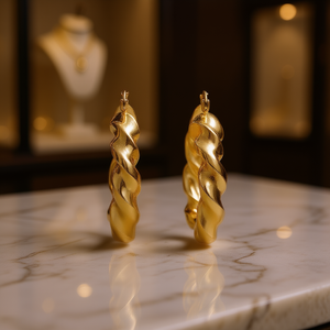 Pendientes de aro retorcidos chapados en oro para mujer, joyería fina clásica para uso diario, pendientes de oro amarillo - Product Image 2