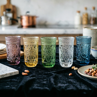 Verre à boire classique vintage en verre coloré, motif rose en relief, verre épais, sans danger pour les aliments, compatible lave-vaisselle, pour les fêtes, Funger