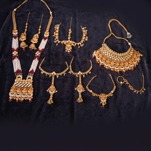 Juego de Joyería Nupcial Clásico Chapado en Oro Mate con Meenakari Antiguo 213689, Hecho a Mano en India, Sin Níquel ni Plomo, para Bodas y Fiestas - Product Image 3