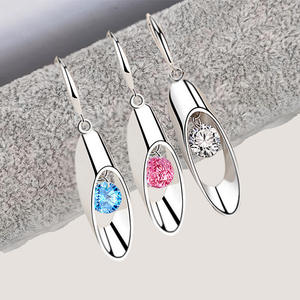 Orecchini Pendenti Rosa E1346 con Pietra Rosa Taglio Brillante Rotondo, Montatura a Griffe, a Goccia d'Acqua, Gioielli Moda Donna Classici per Feste - Product Image 3