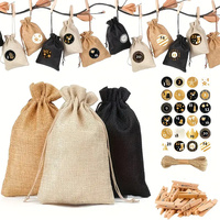 Weihnachts-Adventskalender-Zugbeutel, 24 Stück, befüllbare Jutebeutel mit Aufklebern, Clips und Bindfaden für DIY-Feiertagsdekoration