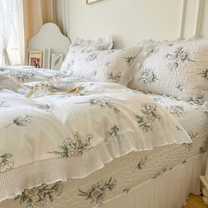 Parure <span class=keywords><strong>de</strong></span> lit trois pièces en pur coton style Instagram, légère, avec garniture en dentelle, douce, respirante, <span class=keywords><strong>housse</strong></span> <span class=keywords><strong>de</strong></span> <span class=keywords><strong>couette</strong></span> matelassée quatre saisons - Product Image 2