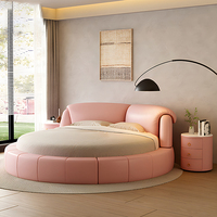 Lit rond moderne de luxe de haute qualité en cuir souple, couleur personnalisée, lit double king size pour ensemble de meubles de chambre à coucher