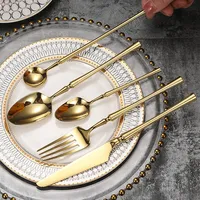 Ensemble de couverts de luxe en acier inoxydable 18/8 doré brillant, couteau, cuillère, fourchette, baguettes, compatible lave-vaisselle