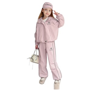 Ensemble deux pièces décontracté à capuche pour filles, automne, couleur unie, manches longues, pantalon, taille moyenne et grande, vêtements de sport pour <span class=keywords><strong>enfants</strong></span> - Product Image 5