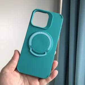 Capa magnética de TPU para celular com suporte de pontapé, capa de cor sólida para iPhone 15 Pro Max