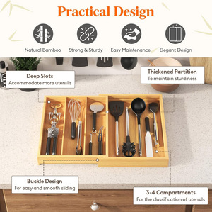 Organizador de utensilios de madera ajustable <span class=keywords><strong>para</strong></span> cajones, bandeja expandible <span class=keywords><strong>para</strong></span> utensilios de cocina, divisor <span class=keywords><strong>para</strong></span> cubiertos y vajilla - Product Image 5