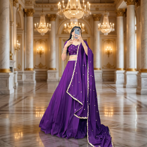 Purple Chinon Lehenga Choli With <b>Sequins</b> Thread Embroidery Dupatta Set Women For Traditional Events Wear - Product Image 1