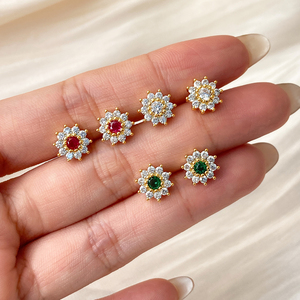 Fashion <b>Green</b> Gemstone Stud <b>Earrings</b> 18K Gold Plated Brass Sunflower Design CZ Crystal Bridal <b>Earrings</b> for Women - Product Image 2