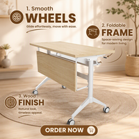 Table de formation moderne commerciale pliable et extensible avec plateau rabattable, bureau mobile à roulettes pour centre de formation, conférences et séminaires, en bois