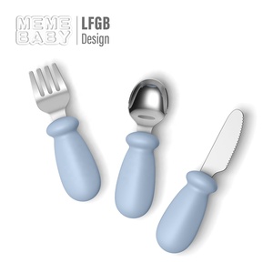 Cuchara para bebé, tenedor, cuchillo, juegos de <span class=keywords><strong>cubiertos</strong></span>, diseño de dibujos animados, mango de silicona, juego de alimentación para bebé, juego de cuchara y tenedor para niños de acero inoxidable - Product Image 4