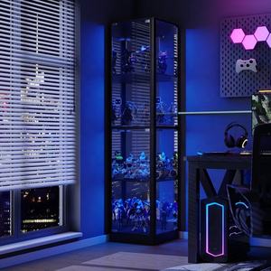 Vitrine haute autoportante en verre avec portes verrouillables, multifonctionnelle comme bibliothèque, casier à vin et vitrine à vaisselle - Product Image 6