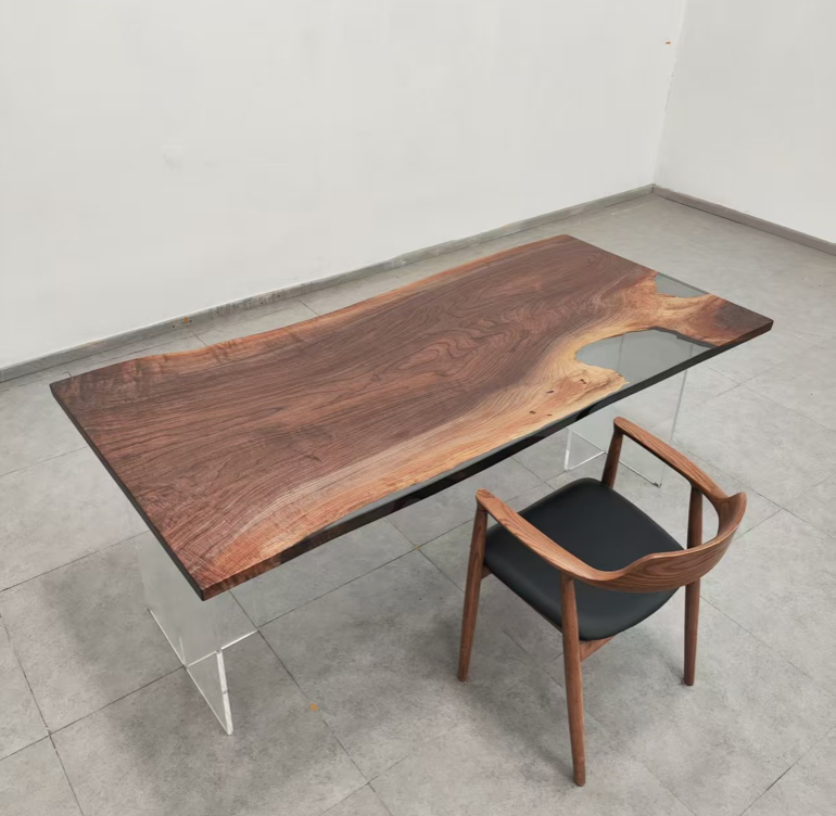 Noce colore legno naturale + resina epossidica grigia