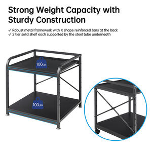 حامل طابعة JH-Mech بعجلات سهل التجميع بعمق 20 بوصة ورف قابل لتعديل الارتفاع من طبقتين تحت المكتب مصنوع من الفولاذ - Product Image 4