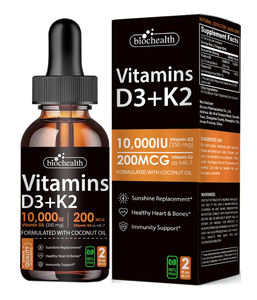 Biocaro Suplemento de Vitamina D3 Orgánica 10000 Iu Gotas de Vitamina Apoya Huesos Fuertes Saludables Sublingual Vitamina D3 K2 Gotas Líquidas - Product Image 1
