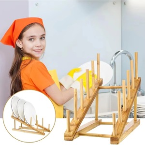 Kitchen cabinet storage unit, wooden bamboo <b>dish</b> rack, clothes rack, plate and bowl cabinet, cutting board display rack - Product Image 5