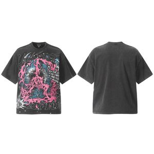 เสื้อยืดแขนสั้นทรงโอเวอร์ไซส์ HELLSTA Hell Star ลายปักดอกไม้สไตล์วินเทจ พิมพ์ลายเต็มตัว รูปคนสวมหน้ากาก สไตล์จีน สำหรับทุกเพศทุกวัย ผลิตจากใยไผ่ 100% - Product Image 2