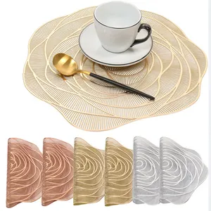 Elegant Gold Chinese Style Cotton Rose Placemats Anti Slip Waterproof Place Mat Round PVC Table Mat For Wedding