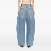 Jean en denim baggy super fuselé personnalisé pour femme, style décontracté, effet brossé à la main, taille mi-haute