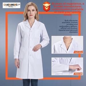 <span class=keywords><strong>Camice</strong></span> da Laboratorio in Cotone e Poliestere Dobby Bianco, Maniche Lunghe con Logo, per Studenti, Farmacisti, Ospedali, Medici, Estetisti e Personale Medico - Product Image 2