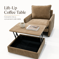 Fauteuil inclinable simple moderne et pliable avec table basse relevable et rangement dissimulé, revêtement en velours, multi-usages