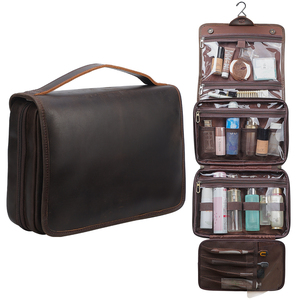 Benutzer definiertes Logo OEM ODM Leder Farbe Reise veranstalter Make-up Kosmetik tasche Zusammen klappbare faltbare Leder Kultur beutel zum Waschen - Product Image 1