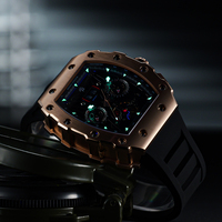 Montre mécanique multifonctionnelle REEF TIGER Fashion pour homme, boîtier tonneau en titane, automatique, or rose, bracelet en caoutchouc, étanche, RGA3009