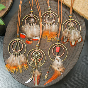 Feather Pendant <b>Necklaces</b> Leather Thread Copper Alloy <b>Boho</b> Style Unisex Jewelry - Product Image 2