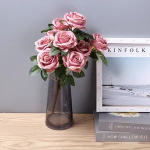 Fleurs artificielles préservées pour Noël et Pâques – Offre Spéciale – <span class=keywords><strong>Bouquet</strong></span> de 10 roses en soie multicolores – Dernière décoration de <span class=keywords><strong>mariage</strong></span> - Product Image 6