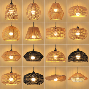 Bamboo Lantern Pendant Lamp Natural Rattan LED Hand-Woven Lighting Fixture Hanging <b>Light</b> Home Restaurant Living Room Chandeliers - Product Image 2