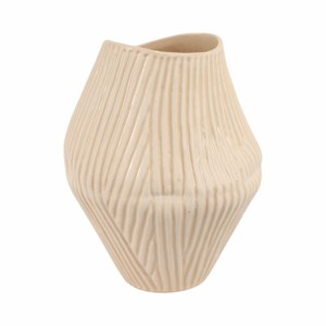 Vaso in ceramica asimmetrico con texture a coste per l'arredamento del soggiorno, vaso moderno per fiori per la casa e la camera da letto - Product Image 3