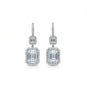 Orecchini E2326 in Oro Bianco con Diamanti Taglio Smeraldo Colore D Naturali Certificati GIA Gioielli Classici da Donna per Matrimonio - Product Image 1