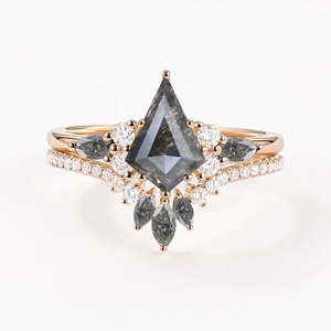 <span class=keywords><strong>Rebecca</strong></span> Ensemble de bagues de fiançailles en argent sterling 925 avec diamants, sel et poivre Ensembles de bagues de cerf-volant - Product Image 2