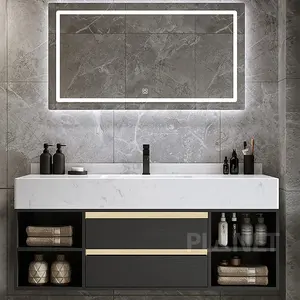 Tocador de baño con fregadero de madera, moderno, personalizado, resistente al agua, moderno, blanco y negro