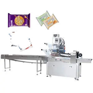 Confezione di cuscini involucro flusso di avvolgimento completo automatico biscotto linea di imballaggio orizzontale macchina per confezionamento biscotti resa macchina