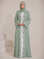 YSU041 Nouvel ensemble de 2 pièces brodé de fleurs, robe kaftan avec hijab, vêtements islamiques élégants et modestes pour femmes musulmanes