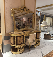 Ensemble coiffeuse rococo antique en bois massif avec miroir et tabouret, commode de luxe en bois pour chambre à coucher, personnalisation prise en charge