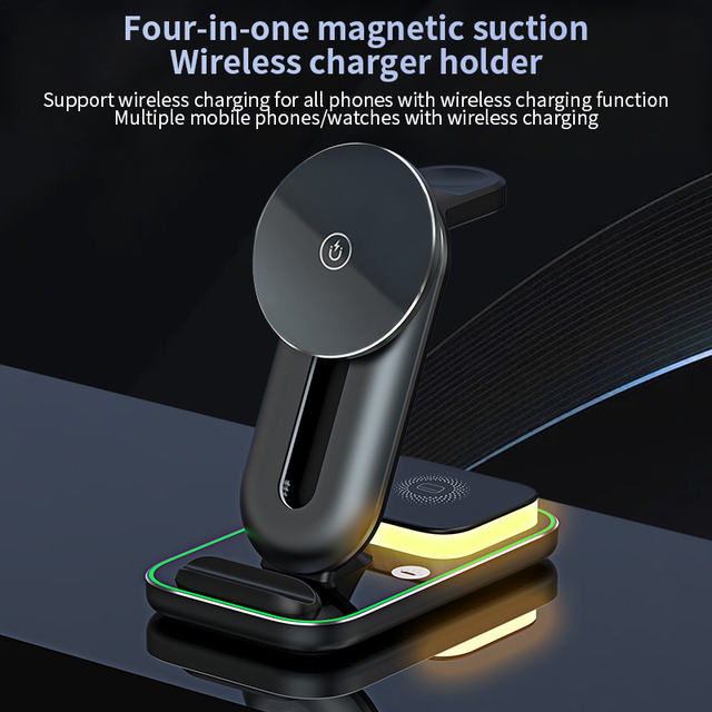 4-in-1 Magnetic Wireless Charger for Phone Watch and Earbud Ambient Night Light Desktop Wireless Fast Charging Stand