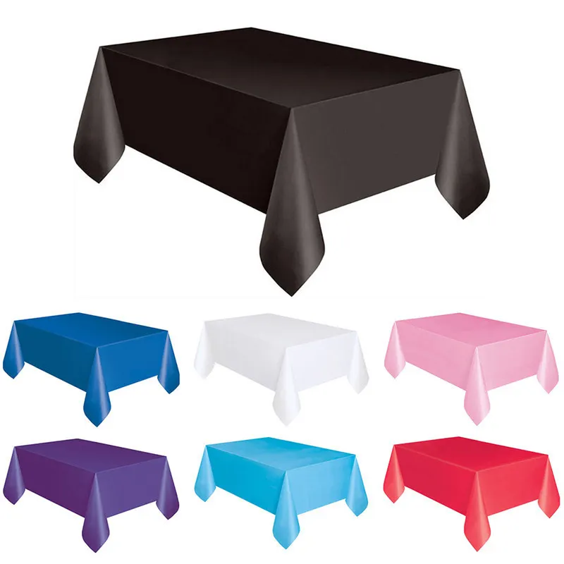 Nappe rectangulaire jetable en plastique, couvertures de Table à couleur Pure, couverture de nappe de fête propre