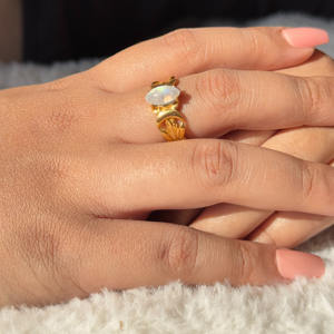 Anillo Marquise de Piedra Lunar Arcoíris, Plata de Ley 925, Chapado en Oro, Gema Hecha a Mano, Joyería Boho, Anillo de Compromiso para Mujer, Moku - Product Image 4