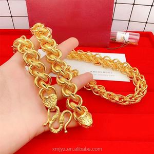 Collier imposant plaqué <span class=keywords><strong>or</strong></span> pour <span class=keywords><strong>homme</strong></span>, style thaïlandais, en laiton doré de Dubaï, bijou exquis - Product Image 6