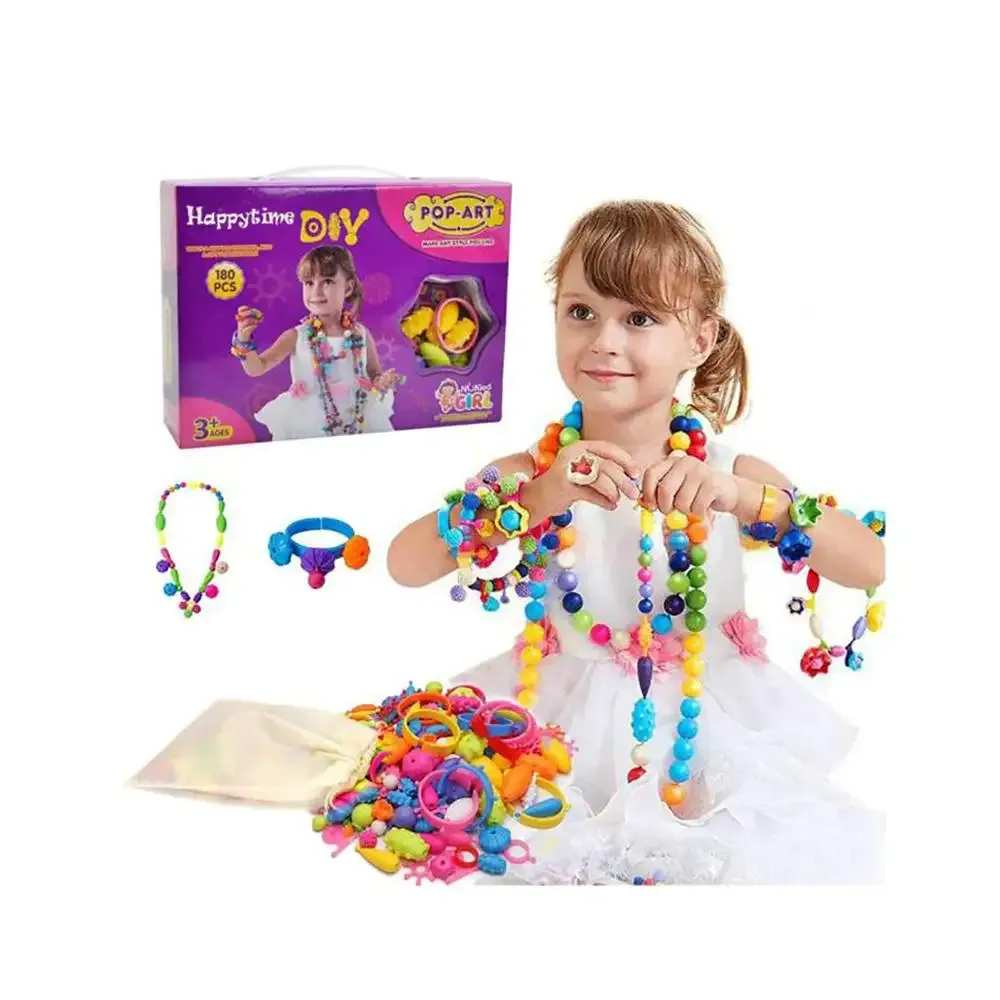 ألعاب للفتيات مكونة من 180 قطعة من Snap Pop Beads مجموعة مجوهرات يمكنك تركيبها بنفسك ألعاب رائعة لتزيين القلادة والخواتم والأساور الحرف الفنية الهدايا