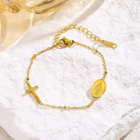 Bracelet à maillons ajustables en acier inoxydable plaqué or 18 carats avec breloque croix, 7 pièces, pour femme, usage quotidien, bijoux de fête