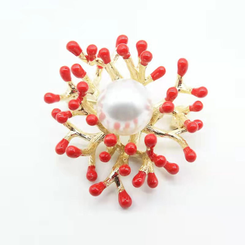 xz4910 Coral Flower Pearl Brooch