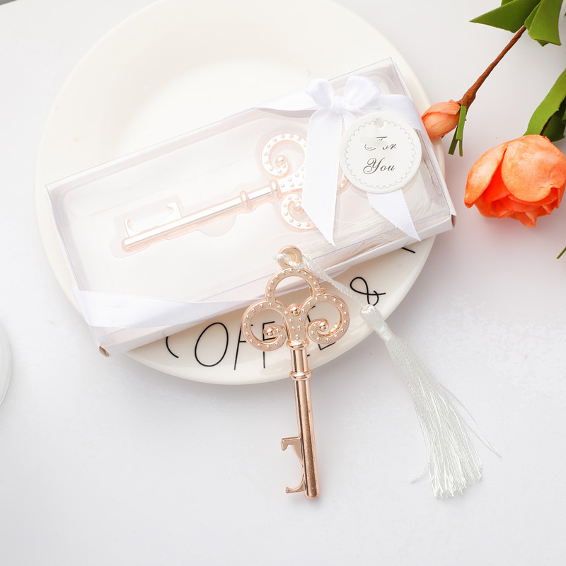 Высококачественная открывалка для бутылок с розовым золотом и белыми кисточками для свадебного украшения, хороший подарок