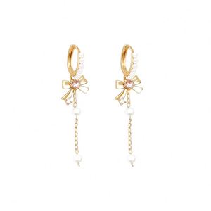 S925 Silver Needle Tassel Bow Pearl <b>Earrings</b> for Women Luxury Micro Paved Zircon Shiny Zirconia Pearl <b>Earring</b> Half Hoop <b>Earrings</b> - Product Image 6