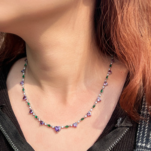 <span class=keywords><strong>Collana</strong></span> <span class=keywords><strong>Tennis</strong></span> a Catena in Lega con Zirconia Cubica Viola e <span class=keywords><strong>Verde</strong></span> a Forma di <span class=keywords><strong>Cuore</strong></span>, Regalo di Gioielleria per Donna per Feste Estive e San Valentino - Product Image 4