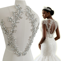 Applique de corsage brodée de sequins multicolores argentés et blancs, avec pierres et motifs floraux, pour la décoration du dos des robes de mariée