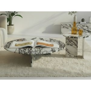 <span class=keywords><strong>Table</strong></span> basse en marbre violet Calacatta, design nordique naturel, cadre en <span class=keywords><strong>T</strong></span>, plateau rond, décoration d'intérieur moderne, SH STONE - Product Image 1