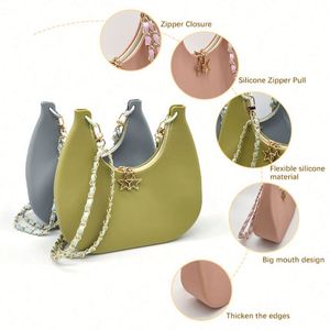 Fashion Crescent-Shaped <b>Silicone</b> <b>Waterproof</b> Portable Zipper Closure Solid Color Shoulder Strap Bag - Product Image 5